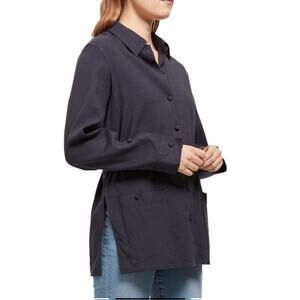 Theory Linen Blend Shirt Jacket Tunic Dark Navy Minimalist Button Up Women’s M